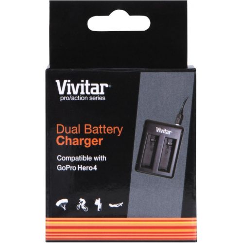  2 Pack of AHDBT-401 High Capacity 1650 mAh Li-ion Replacement Batteries for GoPro HD HERO4 (VIV-GB-HERO4) + Vivitar Dual Battery Charger (VIV-QC-8202)