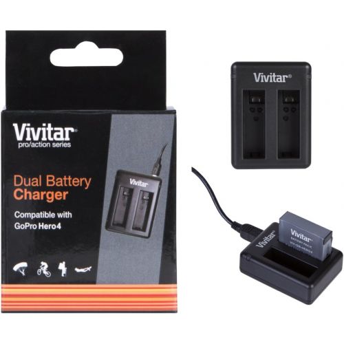  2 Pack of AHDBT-401 High Capacity 1650 mAh Li-ion Replacement Batteries for GoPro HD HERO4 (VIV-GB-HERO4) + Vivitar Dual Battery Charger (VIV-QC-8202)