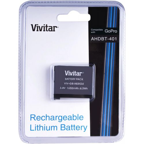  2 Pack of AHDBT-401 High Capacity 1650 mAh Li-ion Replacement Batteries for GoPro HD HERO4 (VIV-GB-HERO4) + Vivitar Dual Battery Charger (VIV-QC-8202)