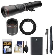 Vivitar 500mm f8.0 Telephoto Lens with 2x Teleconverter (=1000mm) + EN-EL14 Battery + Monopod Kit for D3300, D3400, D5300, D5500, D5600 DSLR Cameras