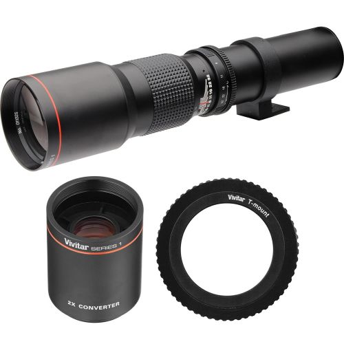  Vivitar 500mm f8.0 Telephoto Lens with 2x Teleconverter (=1000mm) + EN-EL14 Battery + Monopod Kit for D3300, D3400, D5300, D5500, D5600 DSLR Cameras