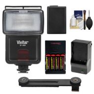 Vivitar SF-4000 Auto Bounce Zoom Slave Flash with Bracket + NP-FW50 Battery + Batteries & Charger + Cleaning Kit for Sony Alpha A7, A7R, A3000, A5000, A6000, NEX-3N, 5T, 6, 7 Digit