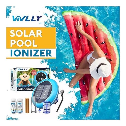  Solar Pool Ionizer, Cleaner, and Purifier Restores Clear, Chlorine-Free Water, Long Lasting Anode for 35,000 Gallons, Natural Shock for Swimming Areas, Smart Replacement