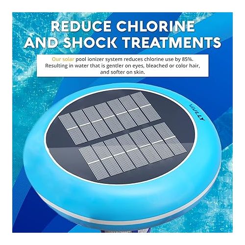  Solar Pool Ionizer, Cleaner, and Purifier Restores Clear, Chlorine-Free Water, Long Lasting Anode for 35,000 Gallons, Natural Shock for Swimming Areas, Smart Replacement