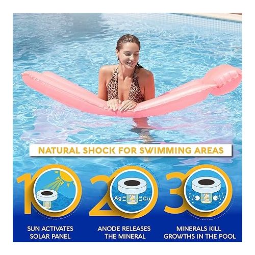  Solar Pool Ionizer, Cleaner, and Purifier Restores Clear, Chlorine-Free Water, Long Lasting Anode for 35,000 Gallons, Natural Shock for Swimming Areas, Smart Replacement