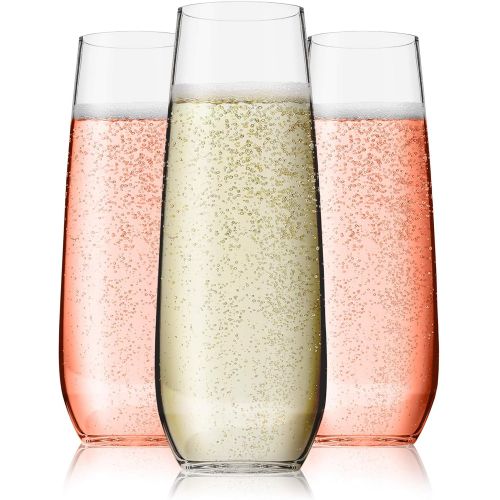  [아마존베스트]Vivocci Unbreakable Heavy Duty Reusable Plastic Stemless Champagne Flutes 8.5oz Ideal for Cocktails & Sparkling Wine Perfect for Wedding Parties | Tritan Glassware | Dishwasher Saf