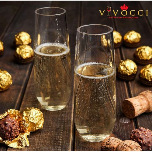  [아마존베스트]Vivocci Unbreakable Heavy Duty Reusable Plastic Stemless Champagne Flutes 8.5oz Ideal for Cocktails & Sparkling Wine Perfect for Wedding Parties | Tritan Glassware | Dishwasher Saf