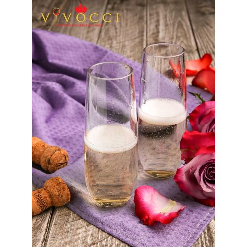  [아마존베스트]Vivocci Unbreakable Heavy Duty Reusable Plastic Stemless Champagne Flutes 8.5oz Ideal for Cocktails & Sparkling Wine Perfect for Wedding Parties | Tritan Glassware | Dishwasher Saf