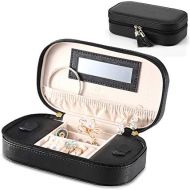 [아마존 핫딜] Vlando Small Travel Tassel Jewelry Box Organizer - Woman Girls Faux Leather Jewelries Storage Holder for Necklaces Earrings Rings, Black