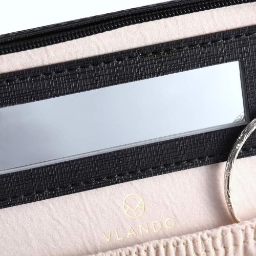  [아마존 핫딜] Vlando Small Travel Tassel Jewelry Box Organizer - Woman Girls Faux Leather Jewelries Storage Holder for Necklaces Earrings Rings, Black