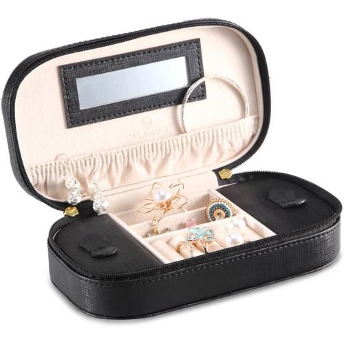  [아마존 핫딜] Vlando Small Travel Tassel Jewelry Box Organizer - Woman Girls Faux Leather Jewelries Storage Holder for Necklaces Earrings Rings, Black