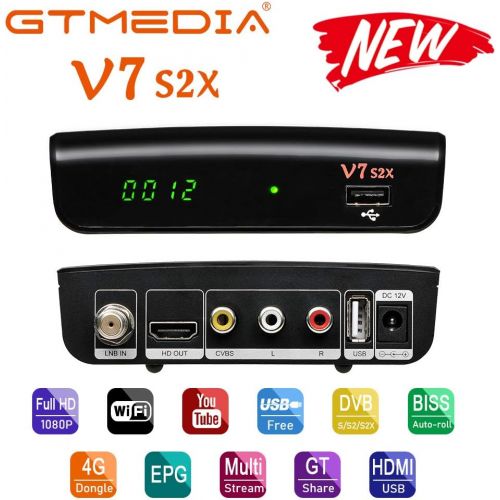  [아마존베스트]Vlogdeals [2020 Newest] GTMEDIA V7S2X HD 1080P FTA DVB-S2X H.265 HEVC 8bit Free to air Digital Satellite TV Receiver with USB WiFi Antenna Support Biss auto roll V7S Upgrade (New Generation