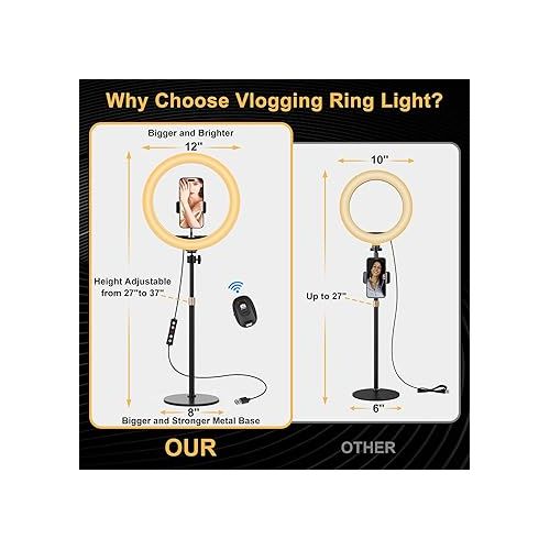  12'' Desk Ring Light with Stand and Phone Holder, Desktop Selfie Ringlight for Computer Laptop Video Conference Recording, LED Circle Zoom Lighting Halo Light for Online Meeting, Video Call