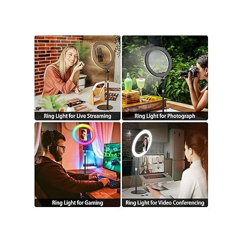  12'' Desk Ring Light with Stand and Phone Holder, Desktop Selfie Ringlight for Computer Laptop Video Conference Recording, LED Circle Zoom Lighting Halo Light for Online Meeting, Video Call