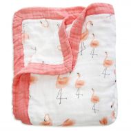 Vlokup Muslin Bamboo Cotton Baby Swaddle Blanket for Newborn Girls, Infant Hospital Receiving Blanket, 4 Layer, Soft Large Thick, Pink Flamingo Print