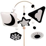 Montessori Mobile, Black and White Baby Crib Mobile, Neutral Nursery Mobile Decoration for Pack N Play, for Baby Boy & Girl, Sun, Moon, Star, Snow, Cloud