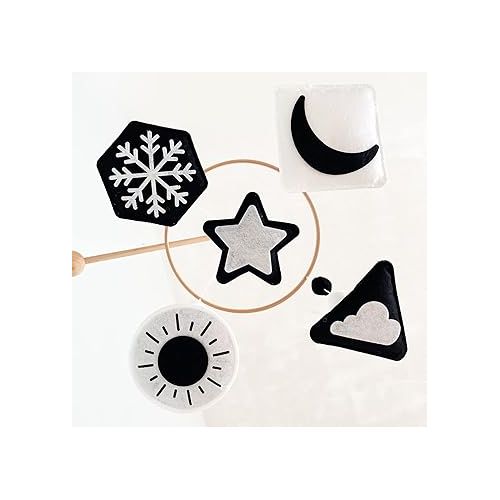  Montessori Mobile, Black and White Baby Crib Mobile, Neutral Nursery Mobile Decoration for Pack N Play, for Baby Boy & Girl, Sun, Moon, Star, Snow, Cloud