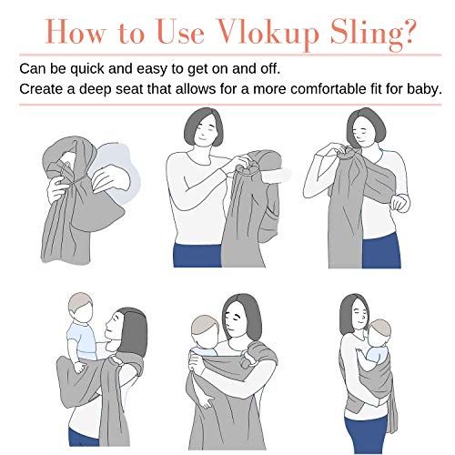  [아마존베스트]Vlokup Baby Sling Ring Sling Carrier Wrap, Extra Soft Lightweight Cotton Baby Slings for Infant, Toddler, Newborn and Kids, Great Gift, Lightly Padded Adjustable Nursing Cover Grey