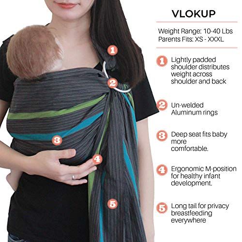  [아마존베스트]Vlokup Baby Sling Ring Sling Carrier Wrap, Extra Soft Lightweight Cotton Baby Slings for Infant, Toddler, Newborn and Kids, Great Gift, Lightly Padded Adjustable Nursing Cover Grey