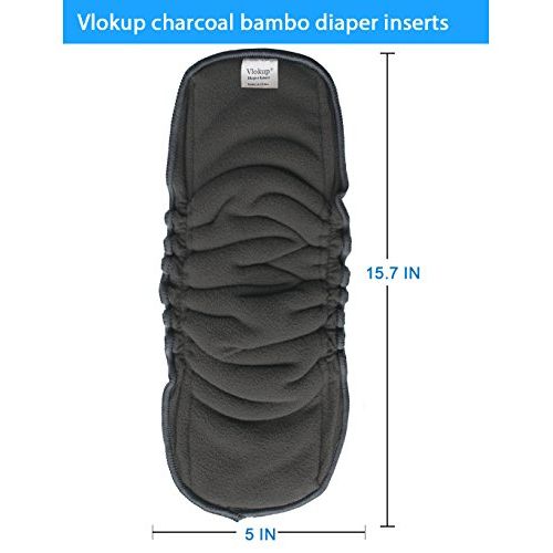  Vlokup Baby Cloth Diaper Inserts 5 Layer with Gussets for Newborn Toddler Kids, Nature Charcoal Bamboo Nappy Liner for Pocket Diaper, Reusable Washable Overnight Absorbent with Wet