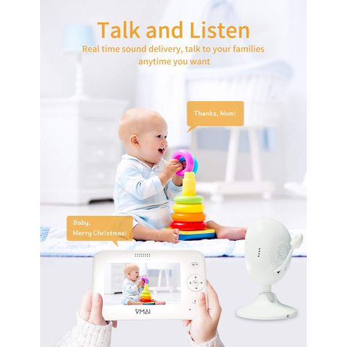  [아마존핫딜][아마존 핫딜] Vmai Video Baby Monitor, 4.3” Baby Monitor with Camera, Infrared Night Vision, Temperature Sensor, 2-Way Talk, VOX Mode, Wall-Mounted & Countertop, Support up to 4 Cameras & 1000ft Stab