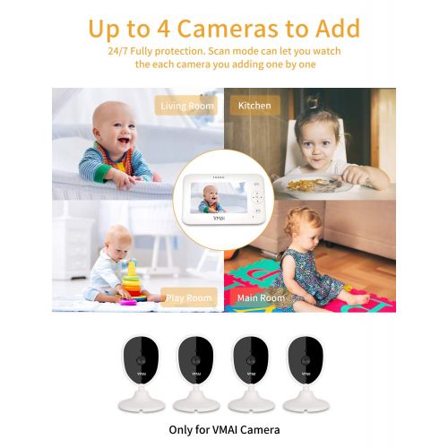  [아마존핫딜][아마존 핫딜] Vmai Video Baby Monitor, 4.3” Baby Monitor with Camera, Infrared Night Vision, Temperature Sensor, 2-Way Talk, VOX Mode, Wall-Mounted & Countertop, Support up to 4 Cameras & 1000ft Stab