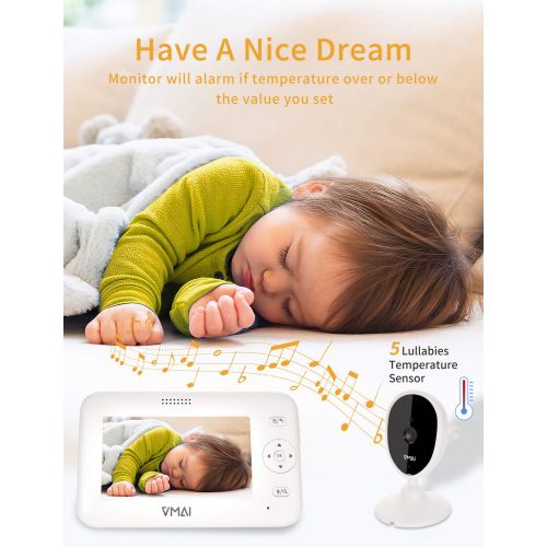  [아마존핫딜][아마존 핫딜] Vmai Video Baby Monitor, 4.3” Baby Monitor with Camera, Infrared Night Vision, Temperature Sensor, 2-Way Talk, VOX Mode, Wall-Mounted & Countertop, Support up to 4 Cameras & 1000ft Stab