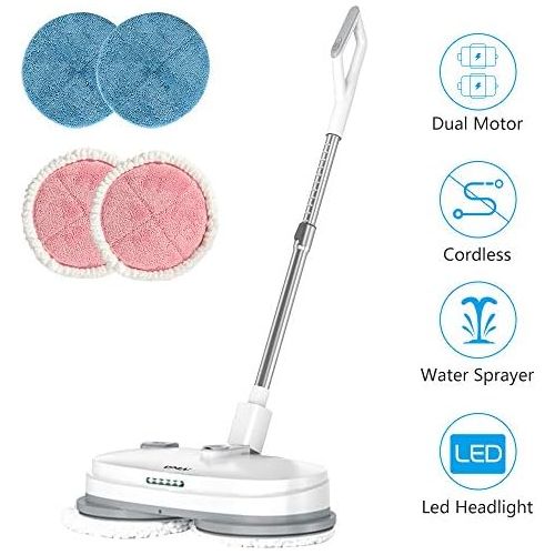  vmai Electric Mop, Cordless Electric Spin Mop, Hardwood Floor Cleaner with Built-in 300ml Water Tank, Polisher with Led Headlight and Sprayer, Scrubber for Hard Floor & Tile, Power