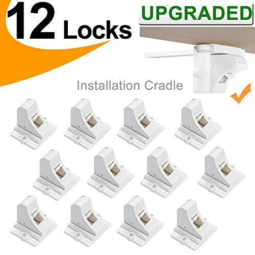  [아마존베스트]Vmaisi Baby Proofing Magnetic Cabinet Locks Child Safety - VMAISI 12 Pack Children Proof Cupboard Baby Latches - Adhesive Magnet Drawers Locks No Drilling