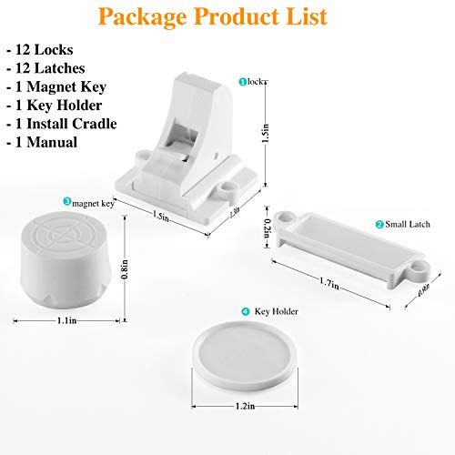  [아마존베스트]Vmaisi Baby Proofing Magnetic Cabinet Locks Child Safety - VMAISI 12 Pack Children Proof Cupboard Baby Latches - Adhesive Magnet Drawers Locks No Drilling