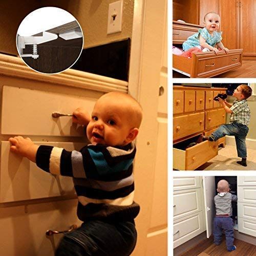  [아마존베스트]Vmaisi Cabinet Locks Child Safety Latches - VMAISI 12 Pack Baby Proofing Cabinets Drawer Lock with Adhesive Easy Installation - No Drilling or Extra Screws Fixed (12 Pack)