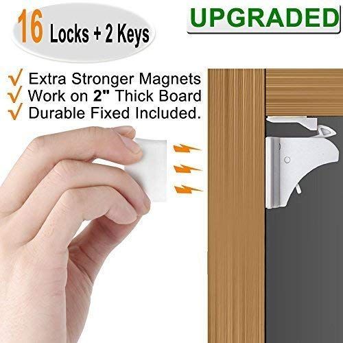  [아마존베스트]Vmaisi Child Safety Magnetic Cabinet Locks - 16 Pack Children Proof Cupboard Baby Locks Latches - Adhesive for Cabinets & Drawers and Screws Fixed for Durable Protection