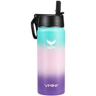 [아마존베스트]Vmini Water Bottle with Straw, Wide Rotating Handle Straw Lid, Wide Mouth Vacuum Insulated Stainless Steel Water Bottle, Gradient Mint+Pink+Purple, 18 oz