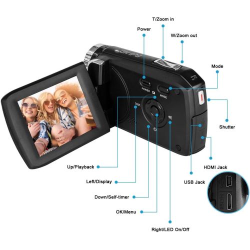  [아마존베스트]Video Camera 1080P Camcorder Vmotal Vlogging Camera for YouTube, Digital Camera Recorder 270 Degree Rotation Flip Screen with IR Night Vision