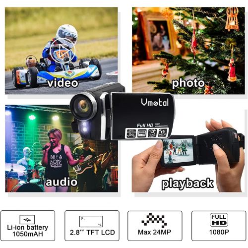  Video Camera Camcorder Vmotal 1080P Full HD 24.0 MP Digital Camera Recorder 2.8 Inch 270 Degree Rotation Screen Vlogging Camera Camcorders for Kids Children Teens Student Beginners