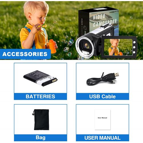  Video Camera Camcorder Vmotal FHD 1080P 30FPS 24MP Digital Camcorder 2.7 Inch 270 Degrees Rotatable Screen Video Recorder Camcorder Vlogging YouTube Camera for Kids Children Beginn