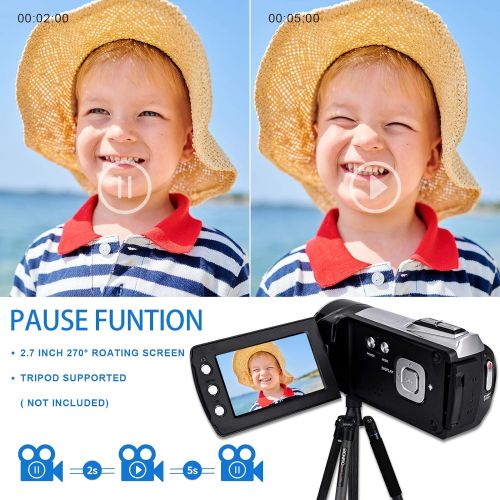  Video Camera Camcorder Vmotal FHD 1080P 30FPS 24MP Digital Camcorder 2.7 Inch 270 Degrees Rotatable Screen Video Recorder Camcorder Vlogging YouTube Camera for Kids Children Beginn