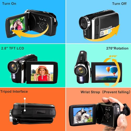  Vmotal Video Camera Camcorder for Kids Full HD 1080P 30FPS 36.0MP Digital Cameras Recorder for YouTube TikTok 2.8 Inch 270 Degree Rotation Screen Vlogging Camcorders for Teens Children Be