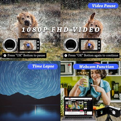  [아마존베스트]Vmotal HG5162 Digital Video Camera 1080P FHD Camcorder / 2.7 Inch TFT LCD Screen / 270 Degree Rotating Camcorder for Children / Beginners / Elderly People