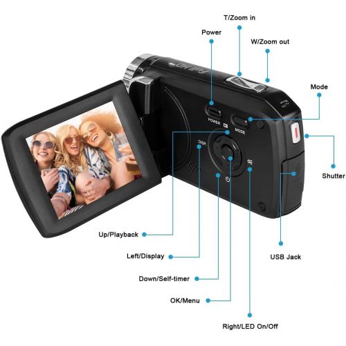  [아마존베스트]Vmotal GDV5250 Rechargeable Digital Camera FHD 1080P 12MP DV Camcorder 270 Degree LCD Rotating Screen Camcorder for Kids/Beginner/Elderly People