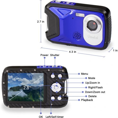  [아마존베스트]Vmotal GDC8026 Waterproof Digital Camera / 8X Digital Zoom / 16MP / 1080P FHD / 2.8 TFT LCD Screen / Underwater Camera for Kids / Teenagers / Students / Beginners / Elderly People
