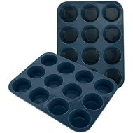 [아마존베스트]2 Pack Silicone Muffin Baking Pan & Cupcake Tray 12 Cup - Nonstick Cake Molds/ Tin, Silicon Bakeware, BPA Free, Dishwasher & Microwave Safe (Grey) by Vnray