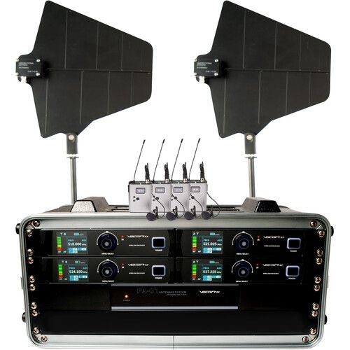  VocoPro BENCHMARK-QUAD-BP Four-Channel Wireless Lavalier/Headset Microphone System with Active Antennas and Flight Case (900 MHz)