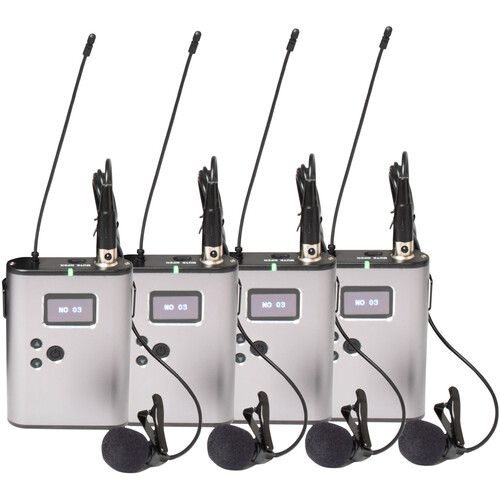  VocoPro BENCHMARK-QUAD-BP Four-Channel Wireless Lavalier/Headset Microphone System with Active Antennas and Flight Case (900 MHz)