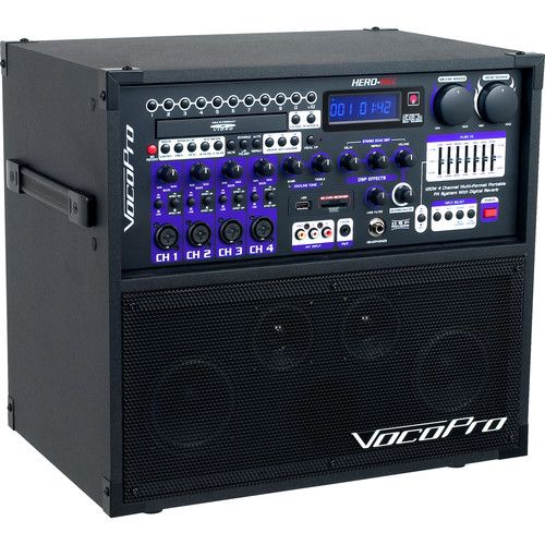  VocoPro Hero-Rec-9 120W 4-Channel Multi-Format Portable P.A. System with 2 UHF Wireless Microphones