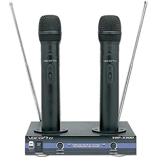  VocoPro VHF-3300-2 Channel VHF Rechargeable Wireless Microphone System with (2) WHF-158 Foam Windscreen and AA LR6 Alkaline Battery (4-Pack)