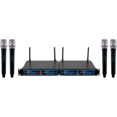  VocoPro UDHCHOIR4 FOUR CHANNEL UHF HandHeld Wireless Microphone Package with Mic-on-chip technology