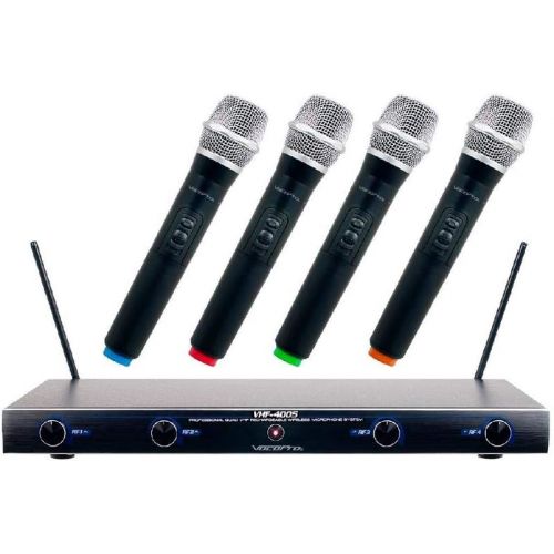  VocoPro VHF-4005 4 Channel Rechargeable VHF Wireless Microphone System, Includes Receiver and 4x Microphones - Channel 2