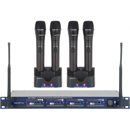  VocoPro UHF5805 Professional Rechargeable 4-Channel UHF Wireless Microphone System