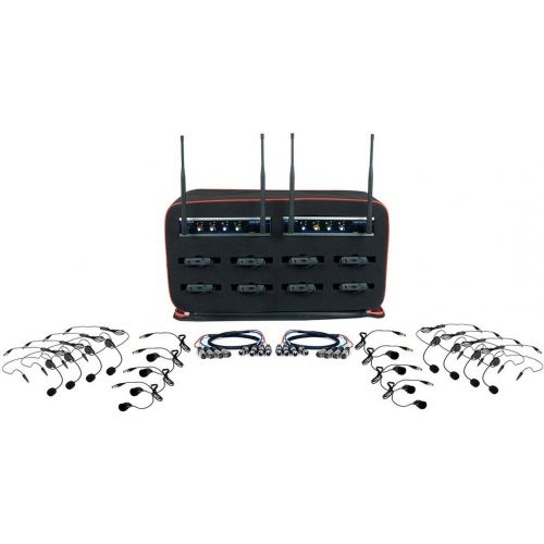  VocoPro MIB-QUAD-8B | 8 Channel Wireless Headset Lapel Microphone Package